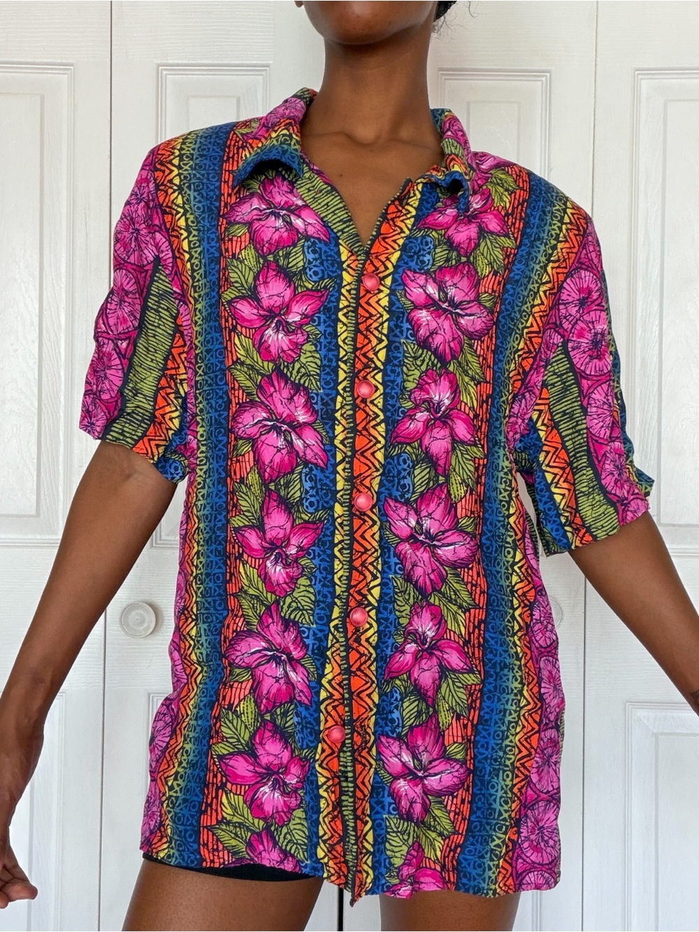 Norton McNaughton Pink Floral Stripe Short-Sleeve Button Shirt